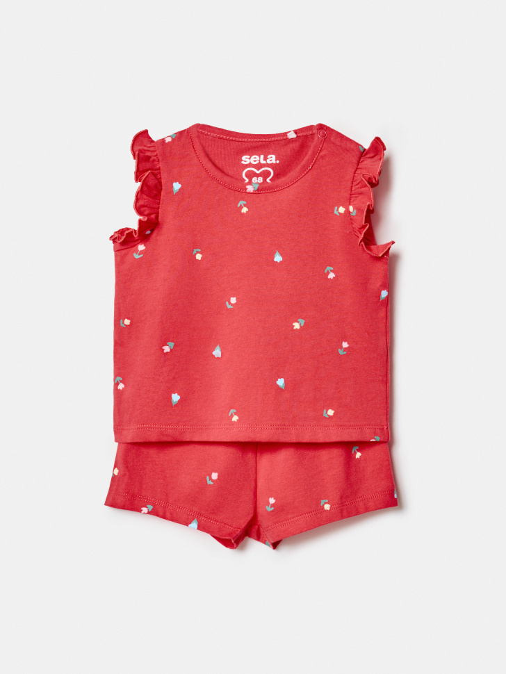 Комплект Sela для малышей из блузки и шорт, красный, арт. 50450