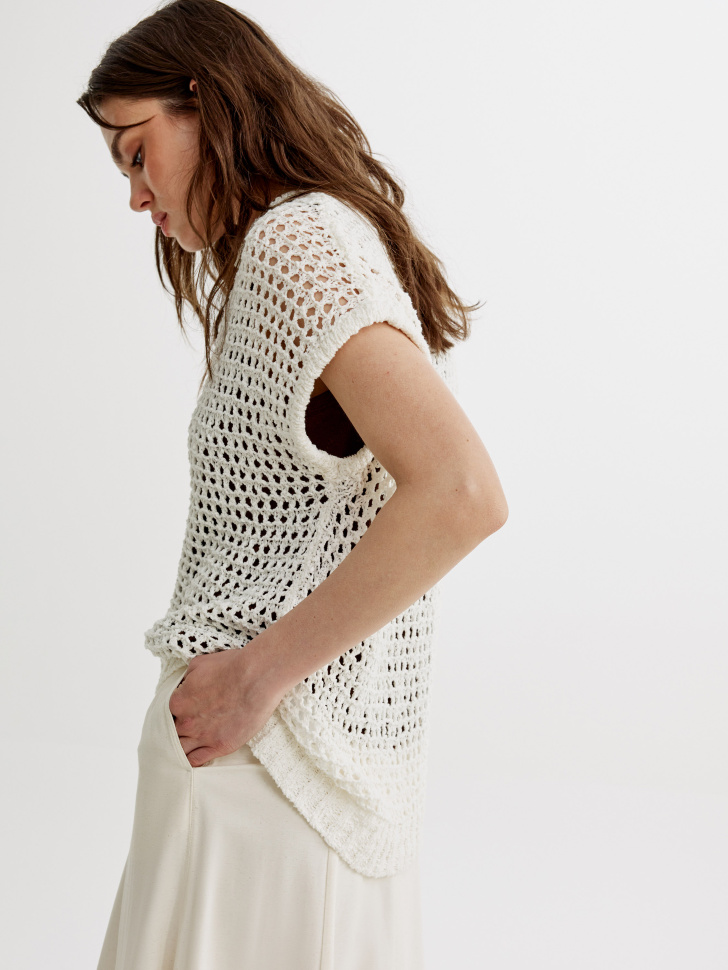 кардиган с коротким рукавом фактурной вязки из россии вид сбоку