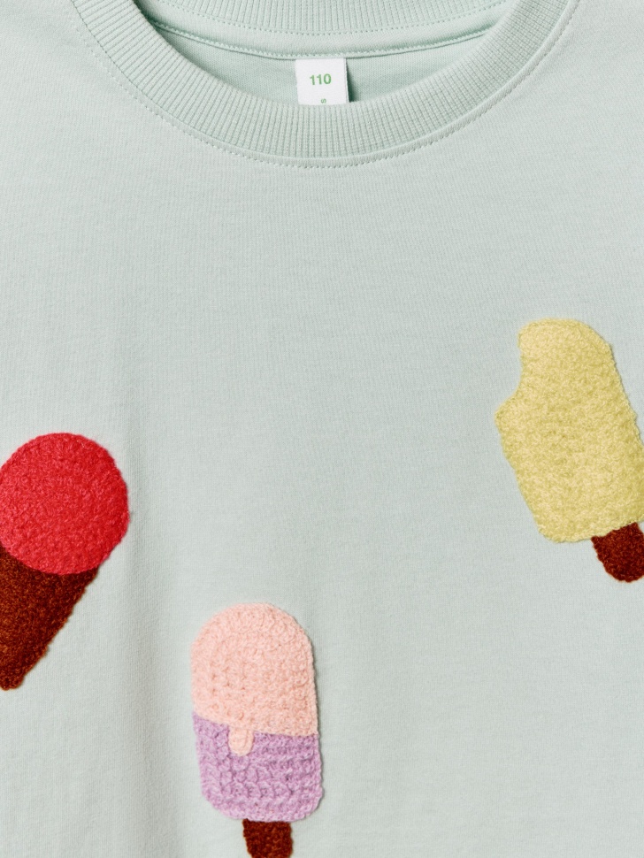 футболка оверсайз с принтом для девочек из хлопка спереди