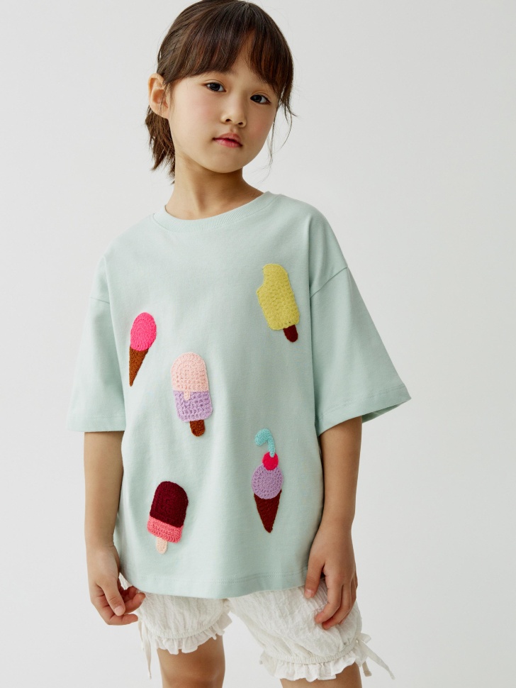 Футболка оверсайз Sela с принтом мороженое, зеленый, арт. 52353