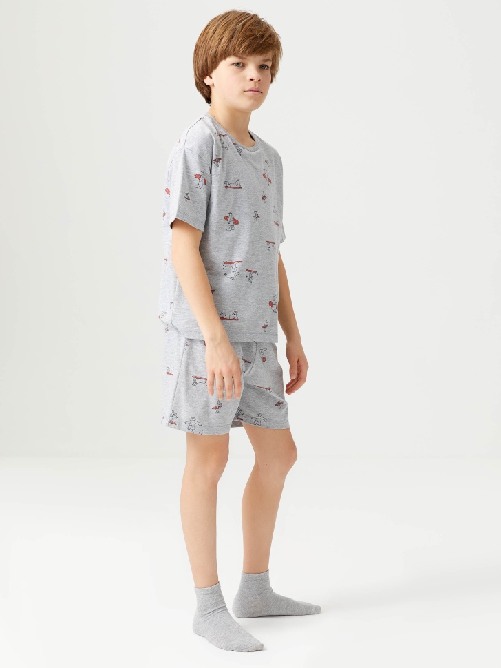 Трикотажная пижама с принтом для мальчиков (серый, 122-128 (7-8 YEARS)) sela 4603375820417 - фото 8