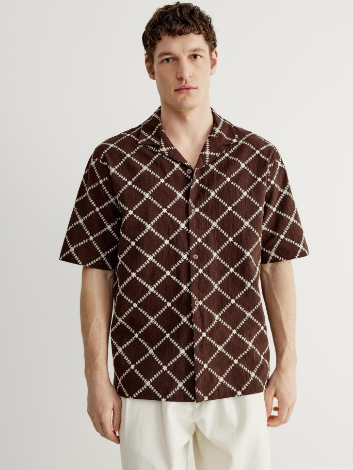 рубашка с коротким рукавом и вышивкой из хлопка спереди