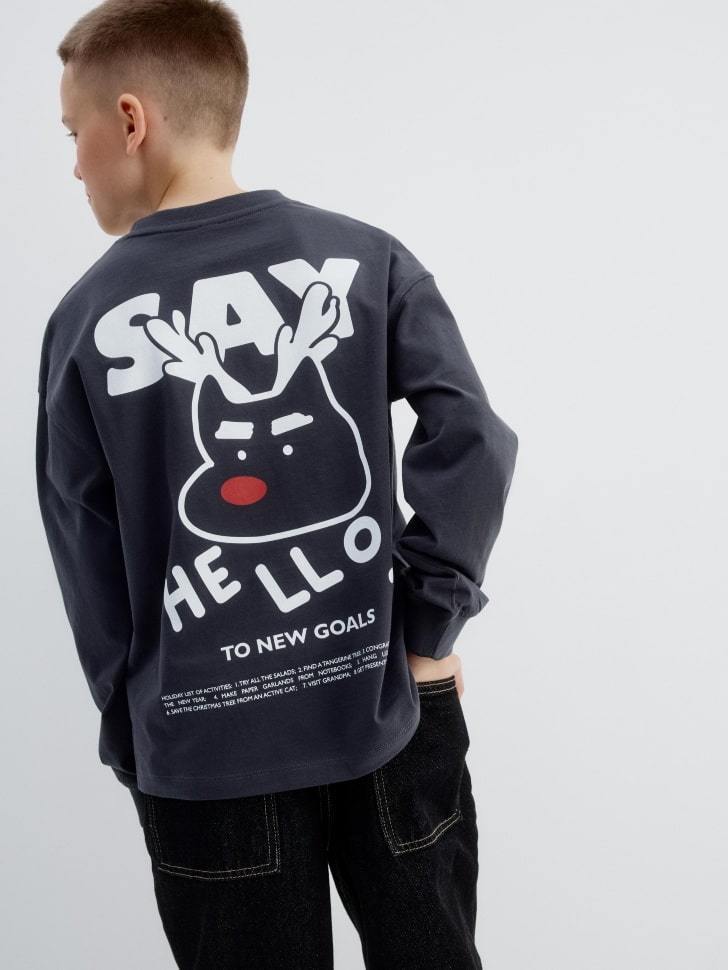 

Лонгслив оверсайз с новогодним принтом для мальчиков, SL5811070206