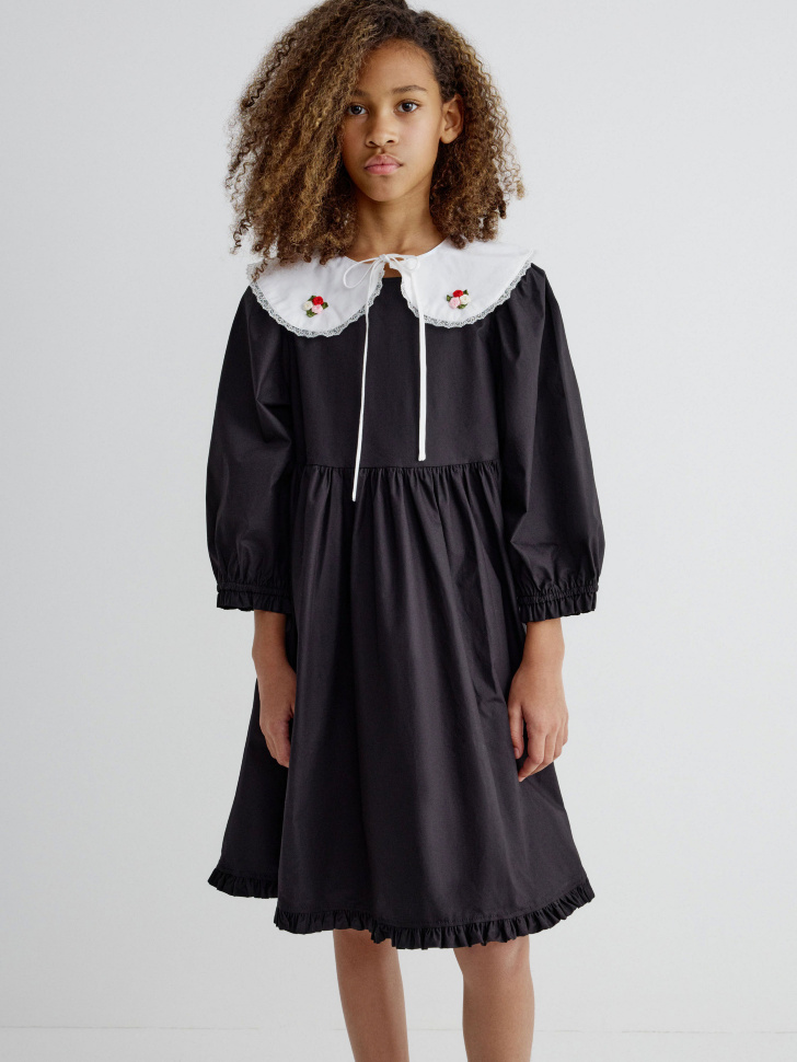 черное платье со съемным воротником для девочек 4610517229243 фотография