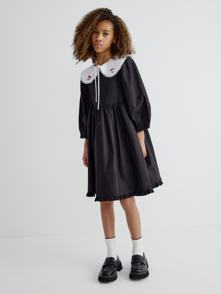 черное платье со съемным воротником для девочек 4610517229243 по акции