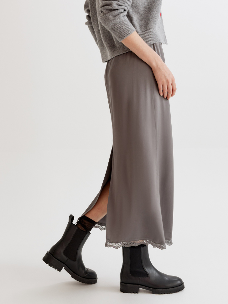 юбка миди из вискозного сатина с кружевом из россии вид сбоку