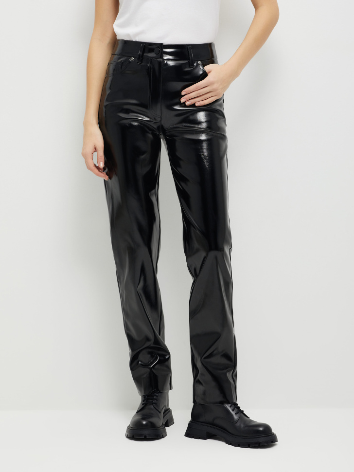 Прямые лакированные брюки (черный, XS) от Sela