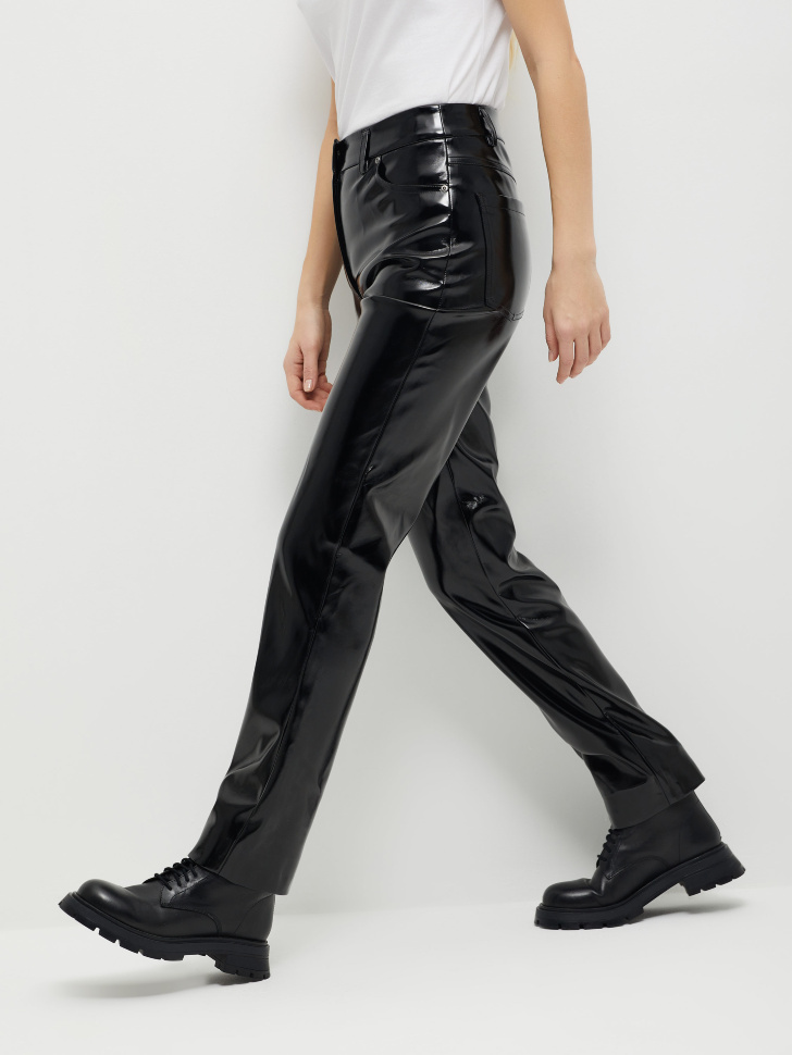 Прямые лакированные брюки (черный, XS) от Sela