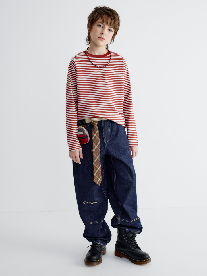 базовый лонгслив в полоску детский от бренда sela вид слева