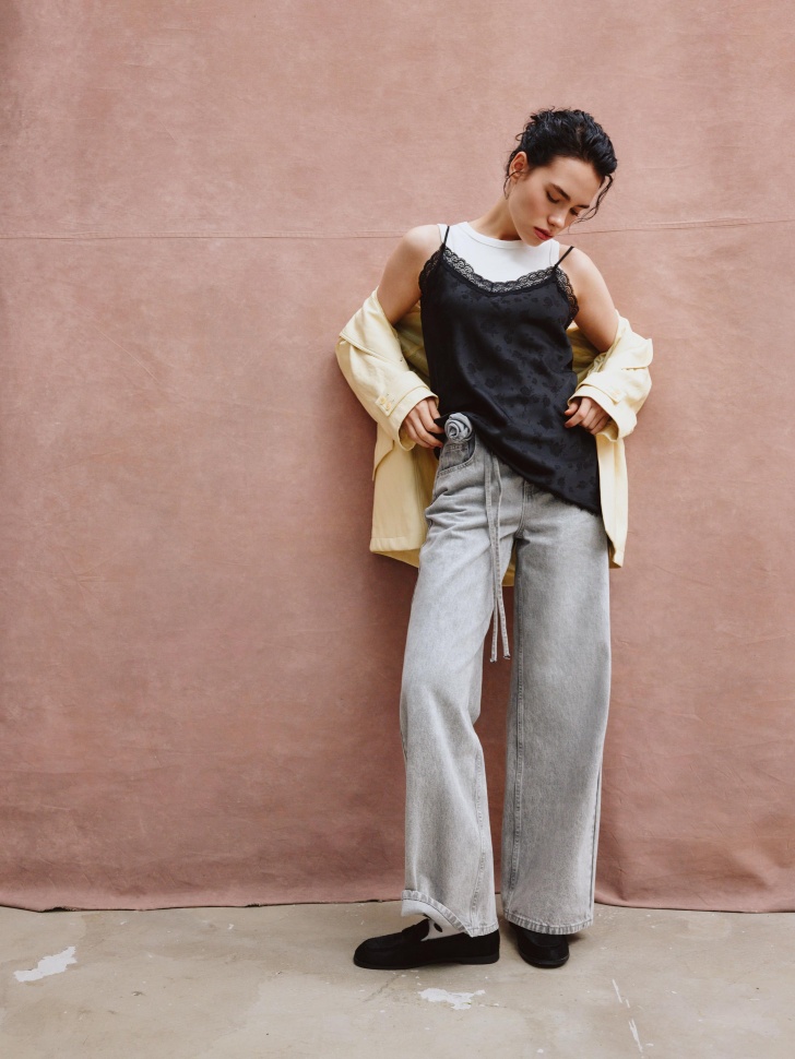 Широкие джинсы SELA на высокой посадке, серый, арт. 39034