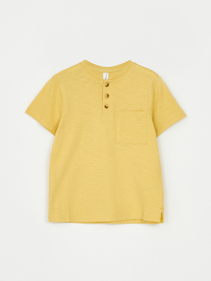 Базовая футболка на пуговицах для мальчиков (желтый, 110)