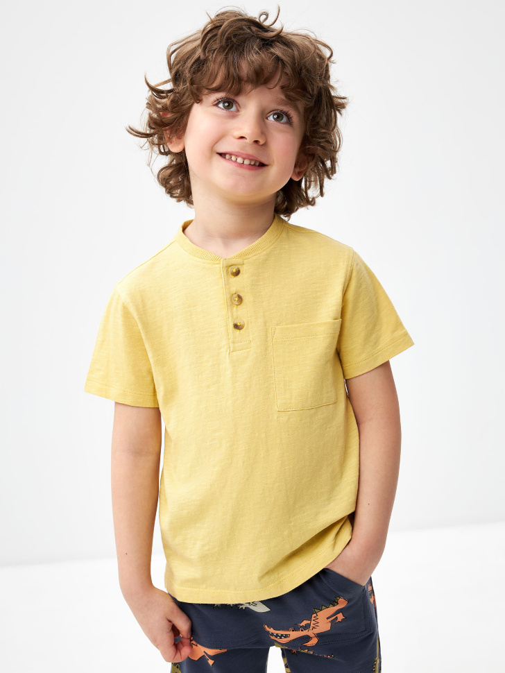 Базовая футболка на пуговицах для мальчиков (желтый, 92)