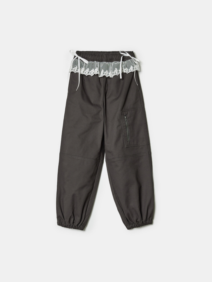 Твиловые брюки Sela с кружевной оборкой, серый, арт. 44305