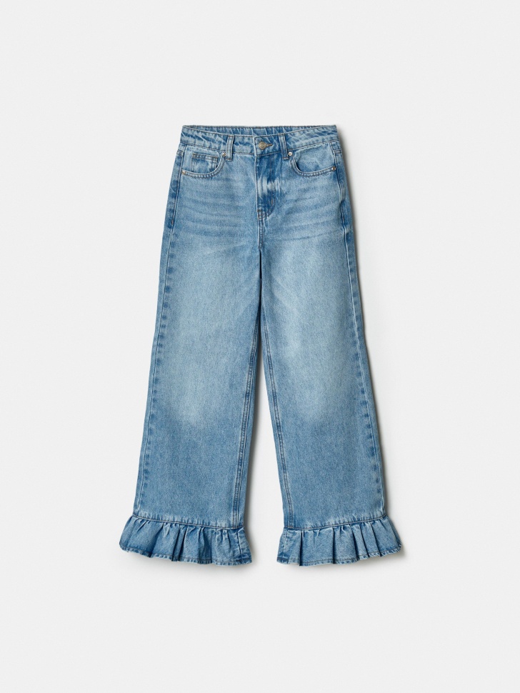 Джинсы SELA Широкие с оборками для девочек, голубой, арт. 41832