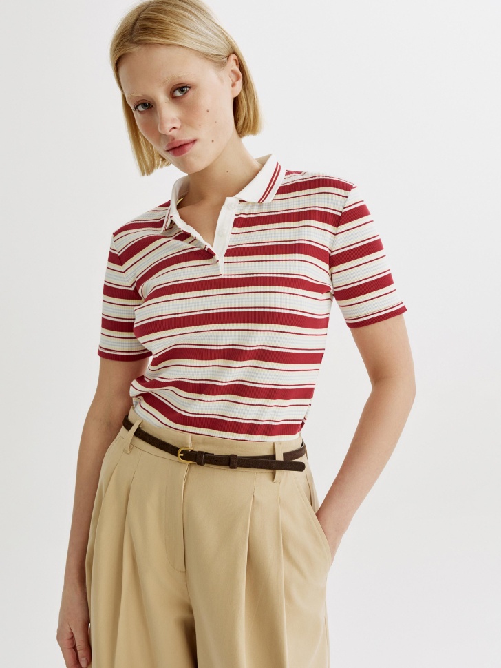 Поло Sela в полоску, разноцветный, арт. 44925