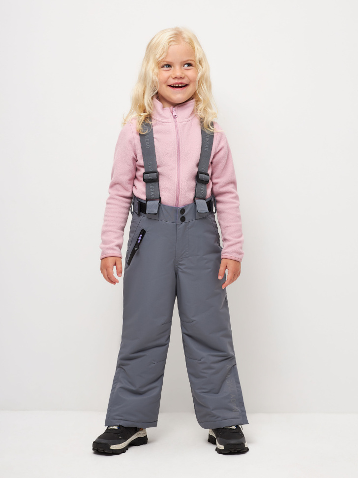 Утепленные брюки на лямках для девочек (серый, 122)