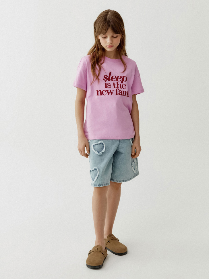 футболка оверсайз с принтом для девочек от бренда sela вид слева