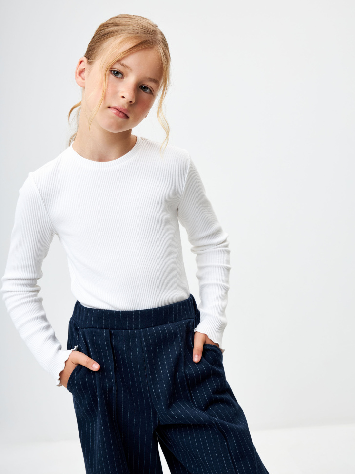 

Трикотажный лонгслив в рубчик для девочек