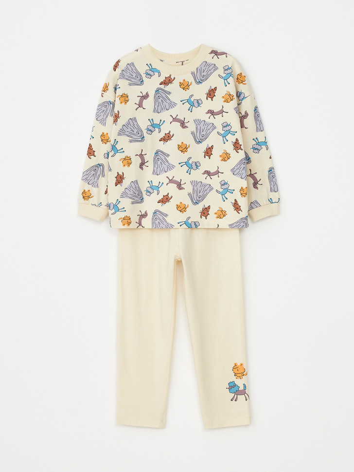 Трикотажная пижама с принтом для девочек (принт, 92-98)