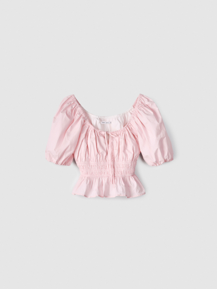 Укороченная блузка Sela с объемными рукавами, розовый, арт. 53569