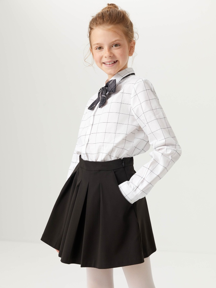 Юбка-шорты со складками для девочек (черный, 140/ 10-11 YEARS) от Sela