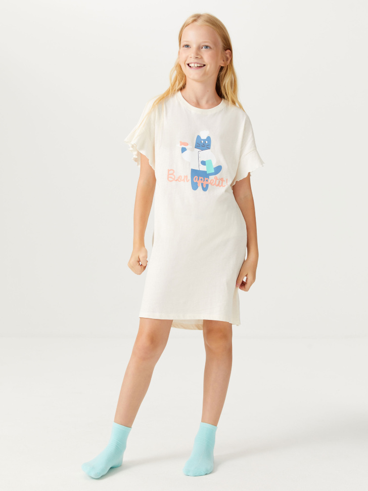 Ночная сорочка с принтом для девочек (бежевый, 122-128 (7-8 YEARS)) от Sela