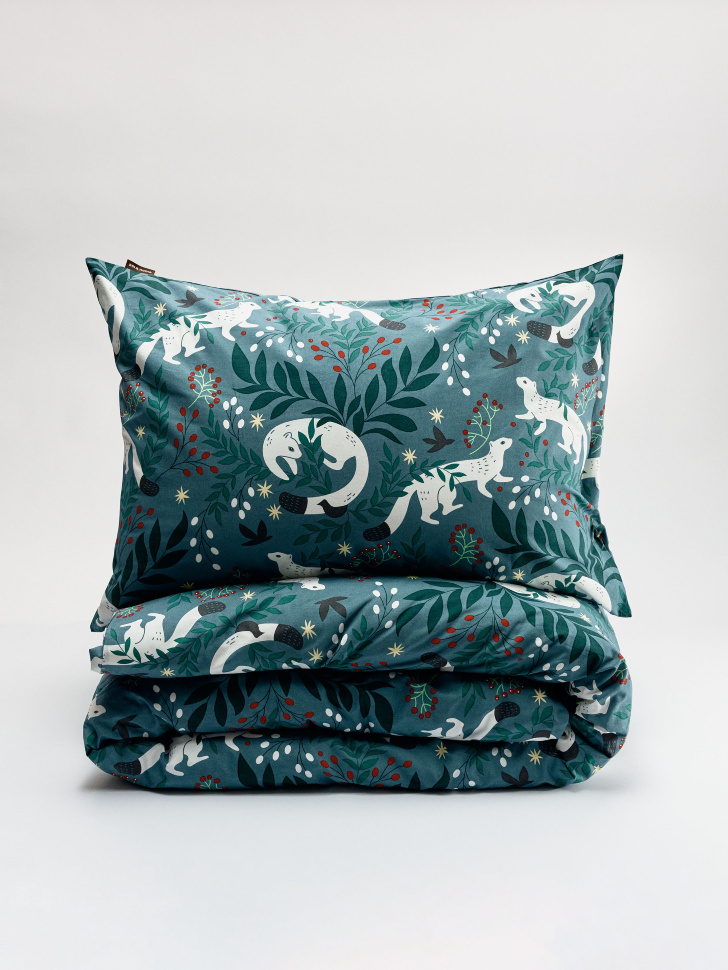 Комплект постельного белья без простыни 1,5 спальный, темно-бирюзовый, арт. 17018