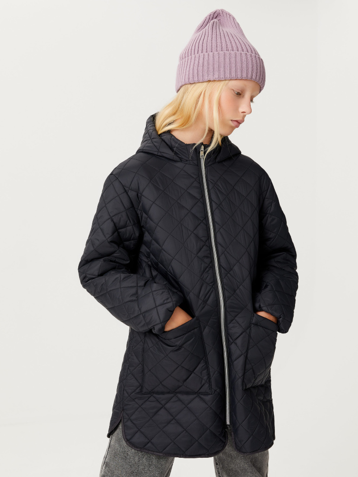 Стеганое пальто с капюшоном для девочек (черный, 152/ 12-13 YEARS) sela 4640078780341 - фото 1