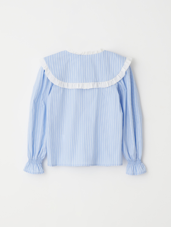 Блузка в полоску с фигурным воротником для девочек (голубой, 152/ 12-13 YEARS) от Sela