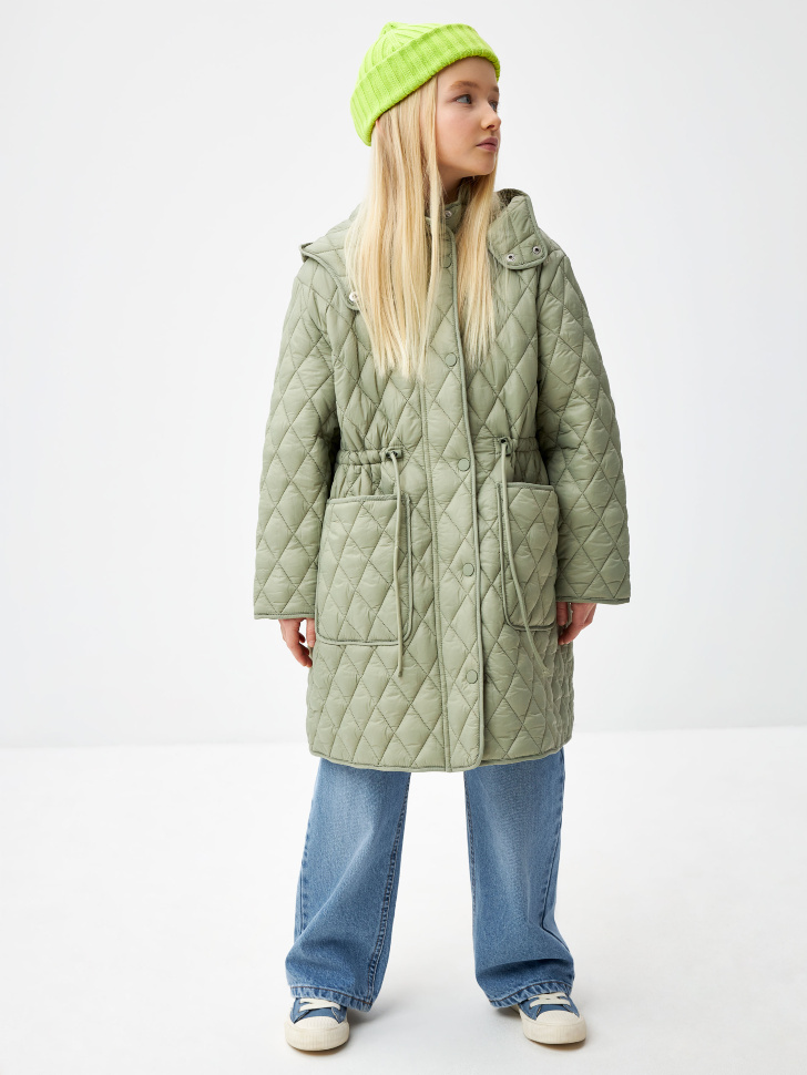 Стеганое пальто для девочек (зеленый, 140) sela 4680168253607 - фото 4