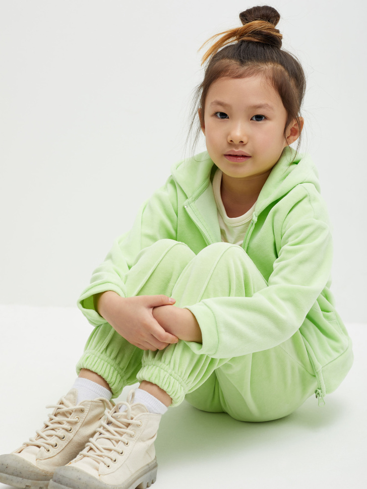 Велюровые джоггеры для девочек (зеленый, 104) sela 4680129602574 - фото 5