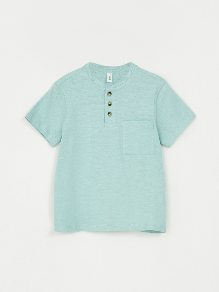 Базовая футболка на пуговицах для мальчиков (зеленый, 110)