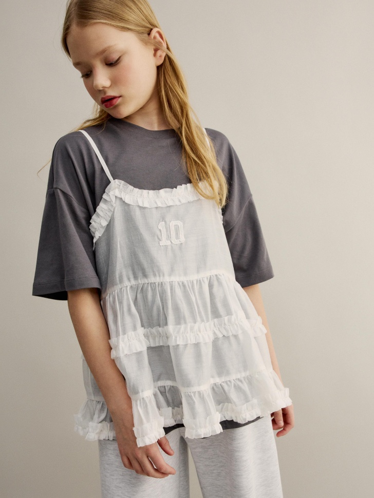 Топ SELA из тенселя с оборками для девочек, белый, арт. 51317