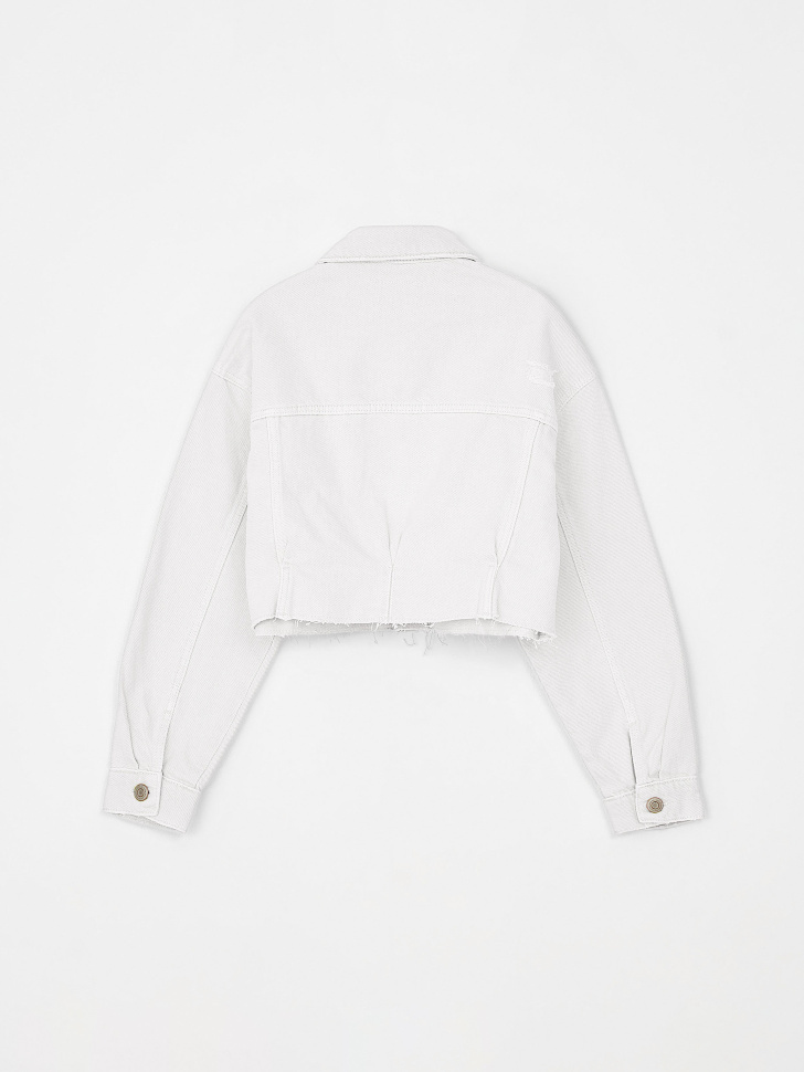 Джинсовая куртка с потертостями для девочек (белый, 116) sela 4680168551239 - фото 4