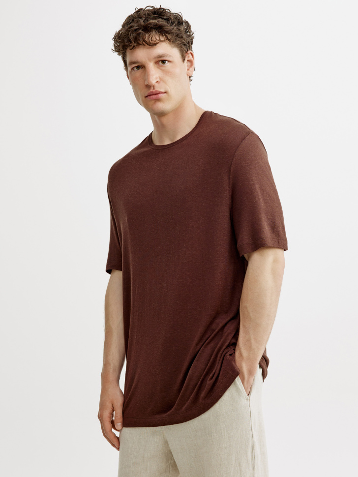 Футболка Sela прямая из вискозы и льна, коричневый, арт. 54856