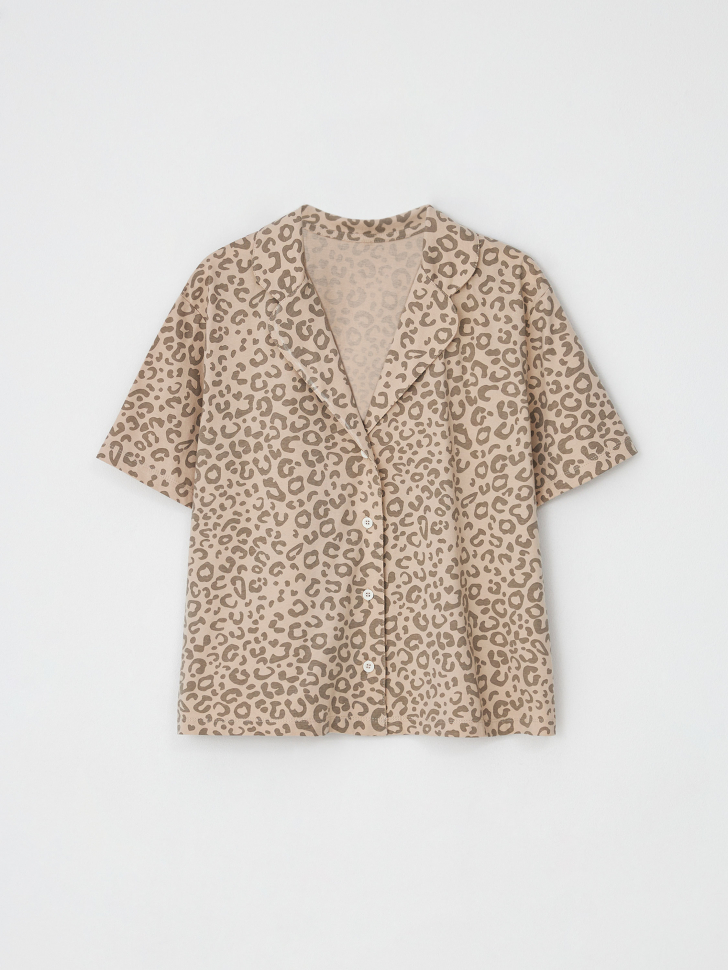 Трикотажная пижама с леопардовым принтом (бежевый, XL)