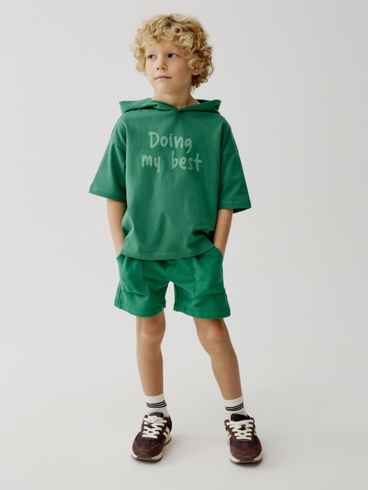 футболка оверсайз с капюшоном для мальчиков от бренда sela вид слева