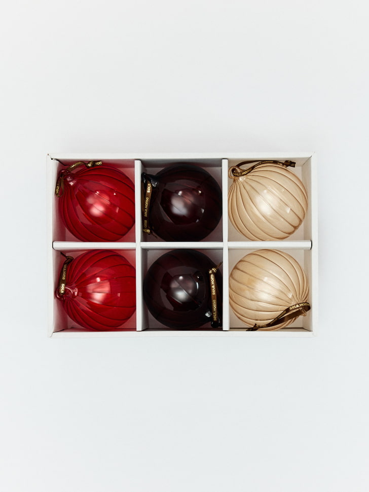 Набор стеклянных елочных украшений, цветной, арт. 16729