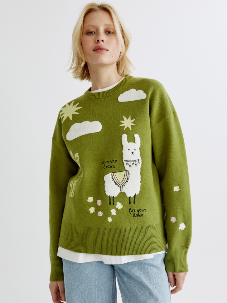 

Вязаный джемпер с жаккардовым декором и вышивкой, SL6802010601