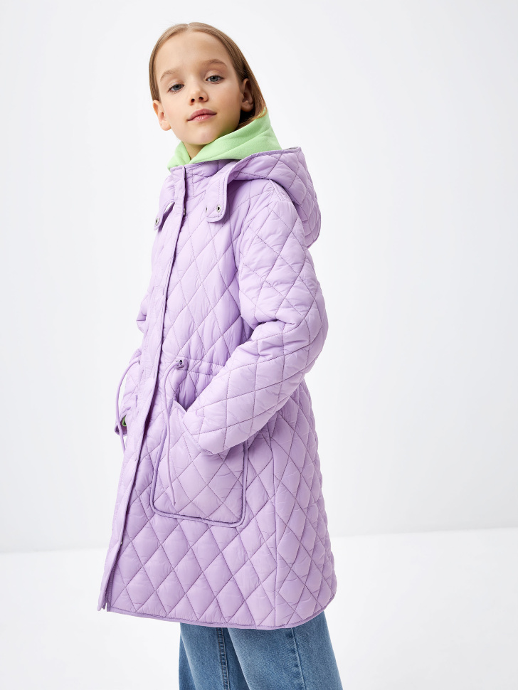 Стеганое пальто для девочек (сиреневый, 128) sela 4680168253645 - фото 3