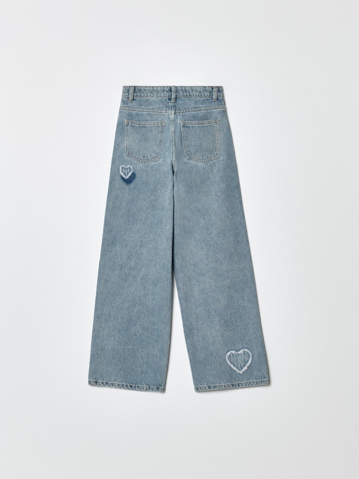 широкие джинсы с аппликацией для девочек от бренда sela вид слева