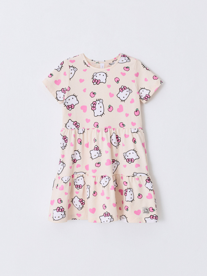 Трикотажное платье с принтом Hello Kitty для девочек. Фото №6