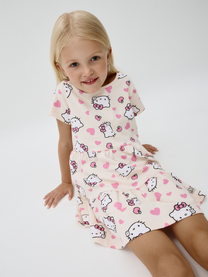 Трикотажное платье с принтом Hello Kitty для девочек. Фото №3