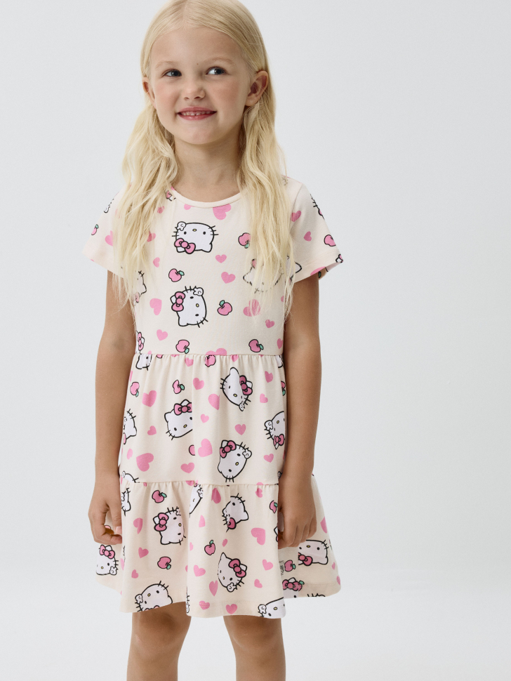 Трикотажное платье с принтом Hello Kitty для девочек. Фото №4