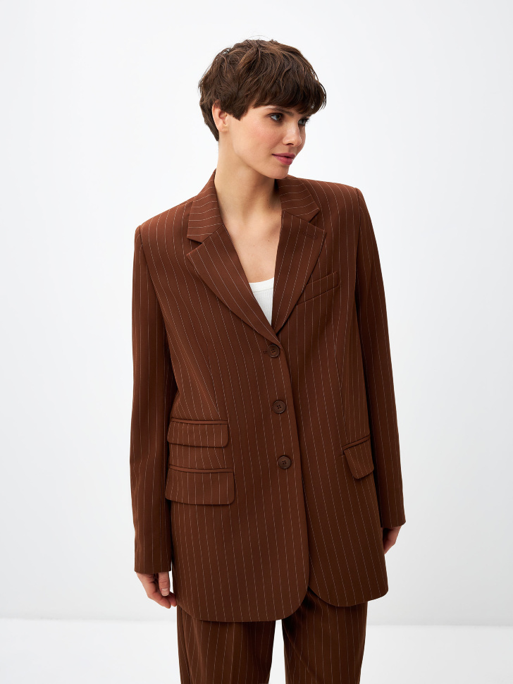 Удлиненный жакет оверсайз (коричневый, L)