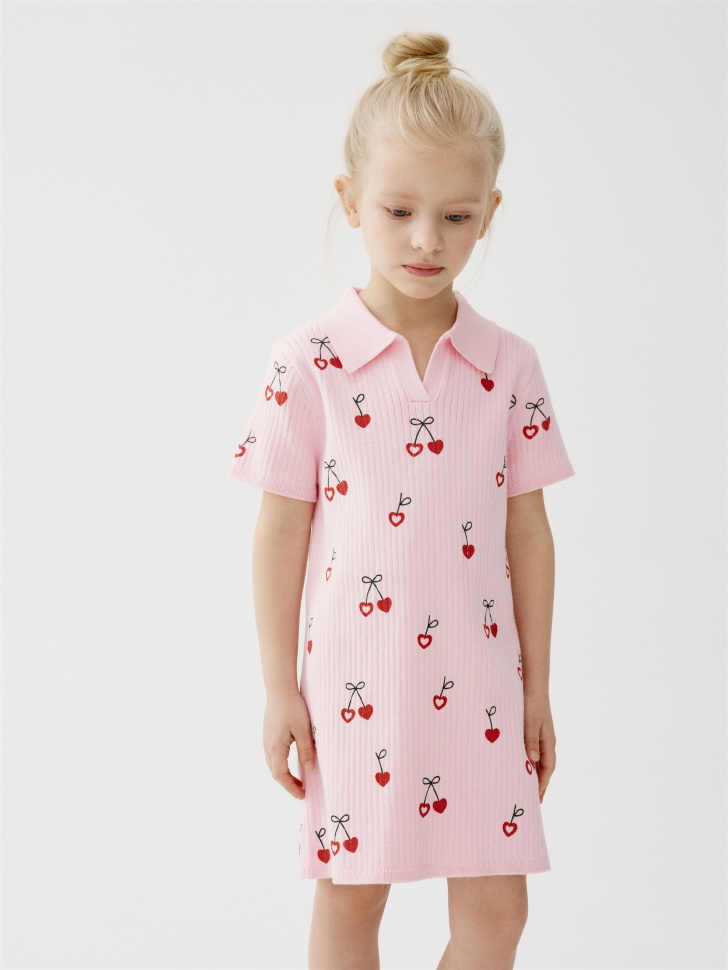 Вязаное платье SELA для девочек с принтом, розовый, арт. 45035