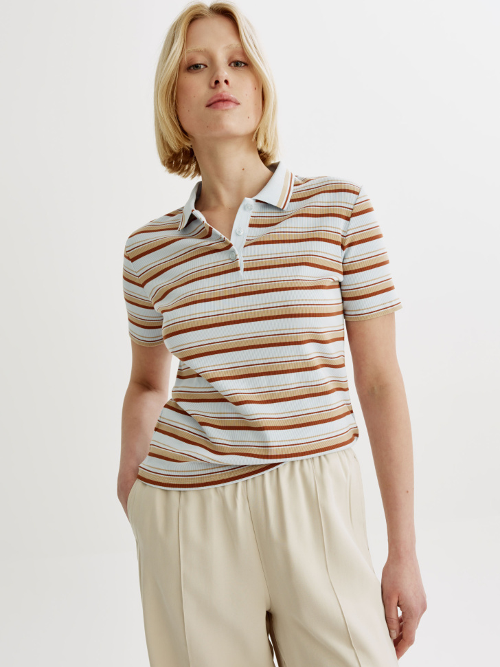 Поло SELA приталенное в полоску, разноцветный, арт. 44959
