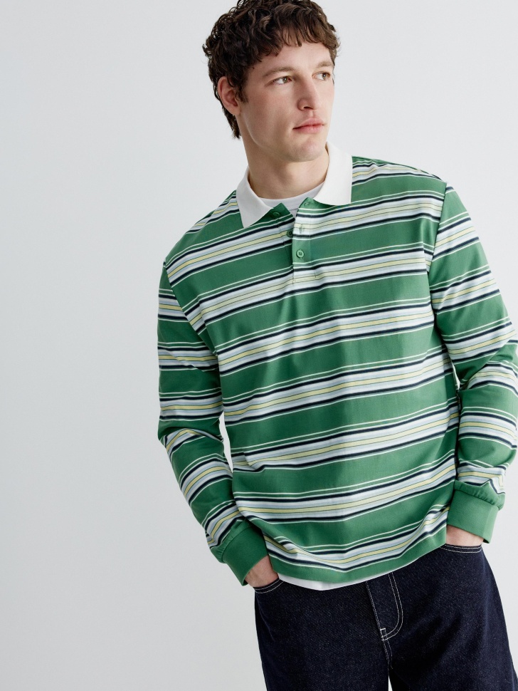 Джемпер-поло Sela в полоску, зеленый, арт. 41795