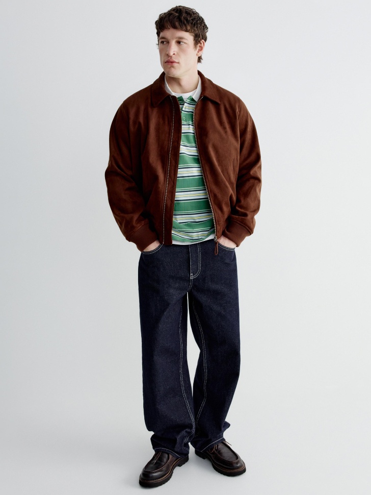 джемпер-поло прямого кроя в полоску от бренда sela вид слева