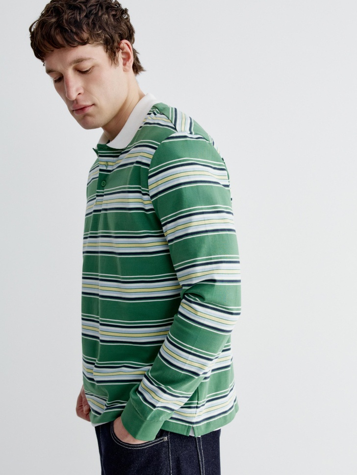 джемпер-поло прямого кроя в полоску из россии вид сбоку